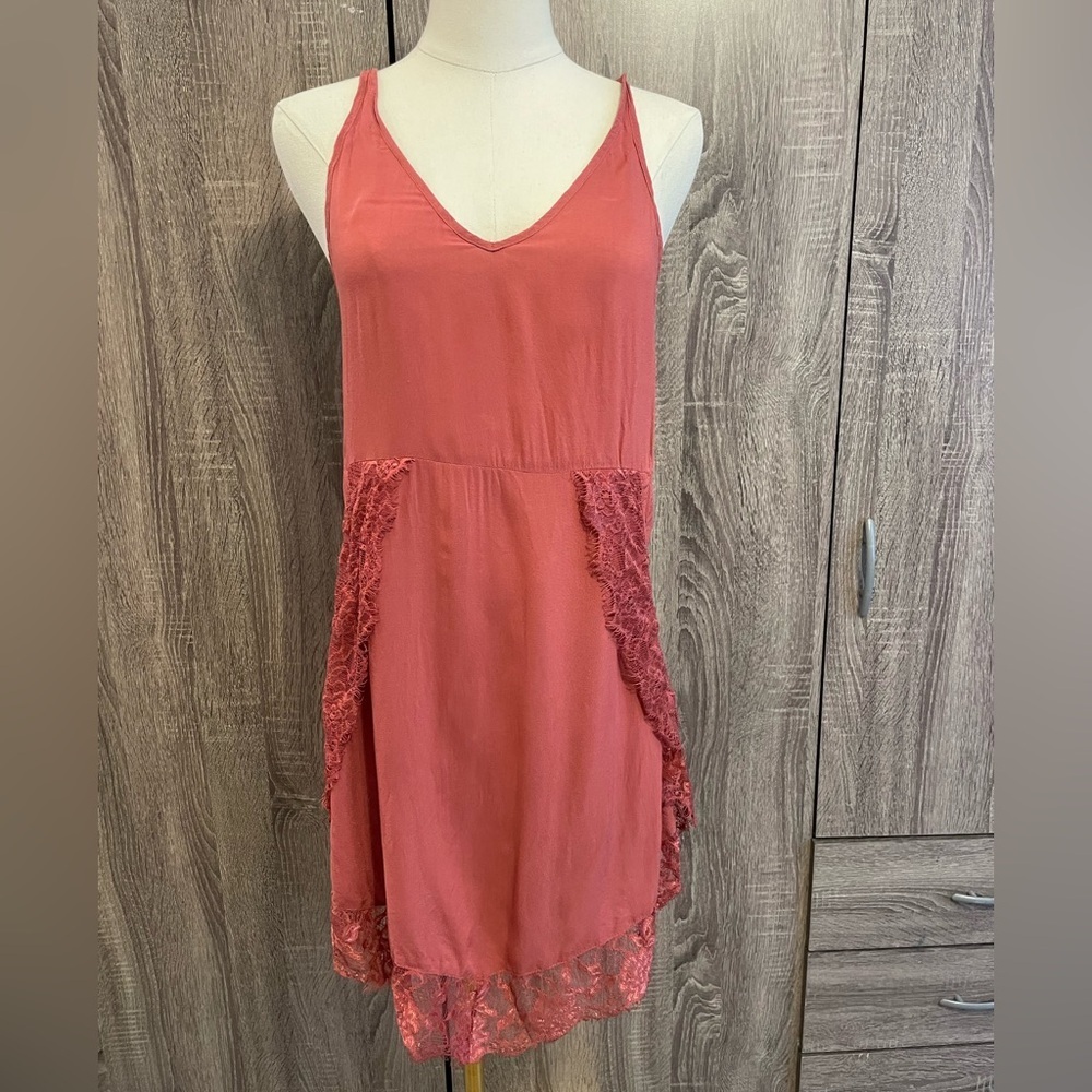 FREE PEOPLE Intimately Salmon Slip Dress Chemise with lace overlays. Size XS